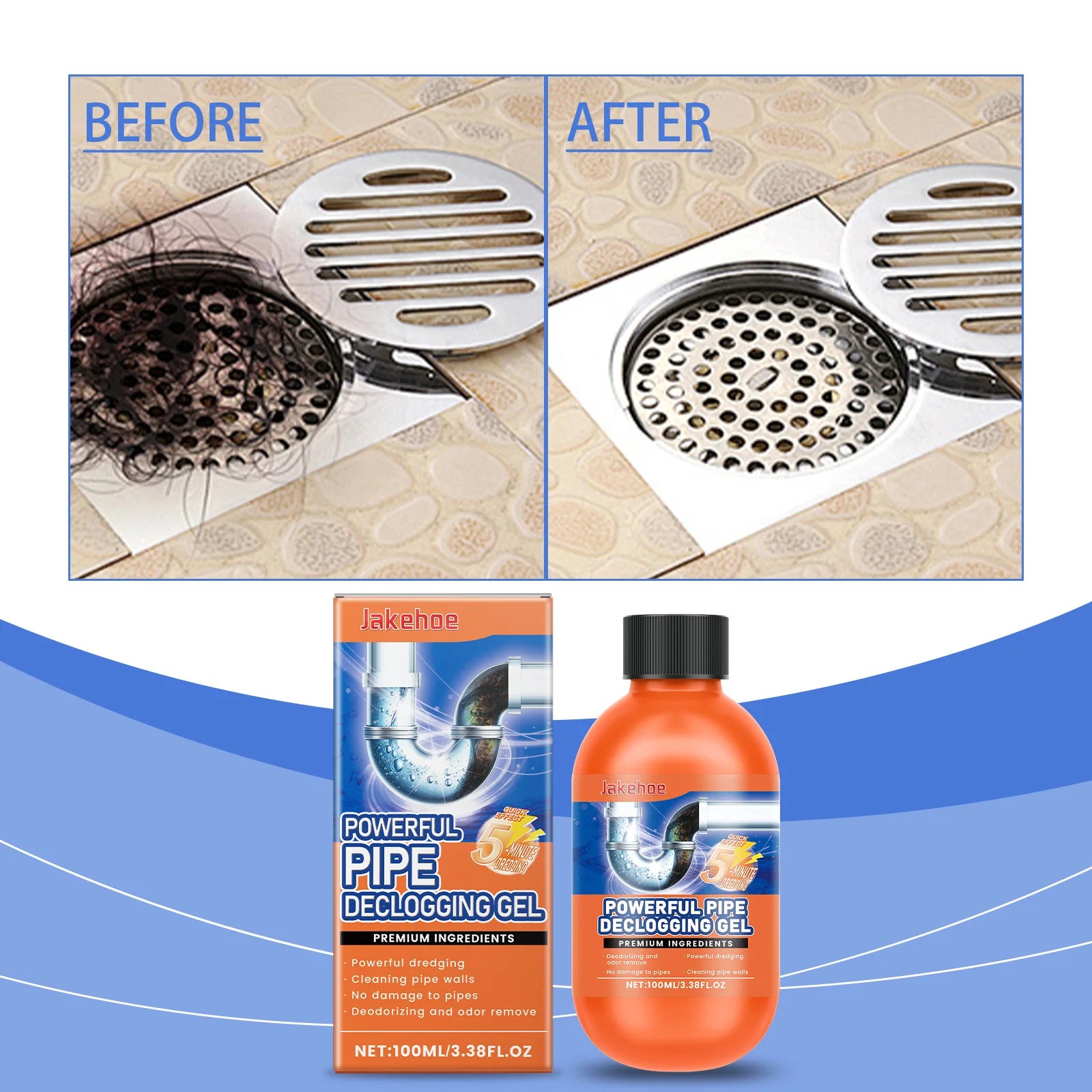 Fast-Acting Pipe Unclogging Powder for Kitchen & Toilet Drains.