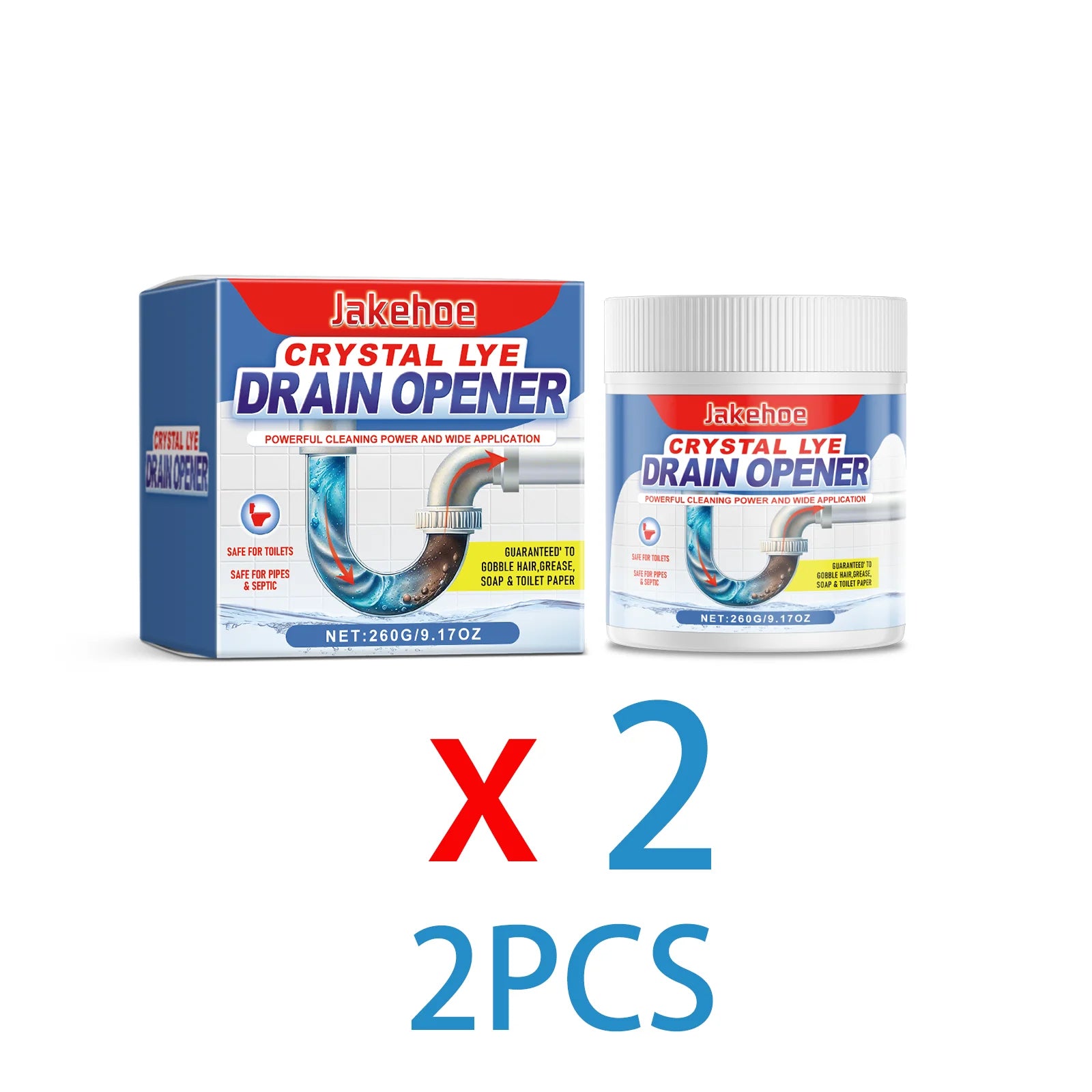 Jakehoe Drain Unblocker – Fast-Acting Powder Clears Grease, Hair & Limescale Fast.