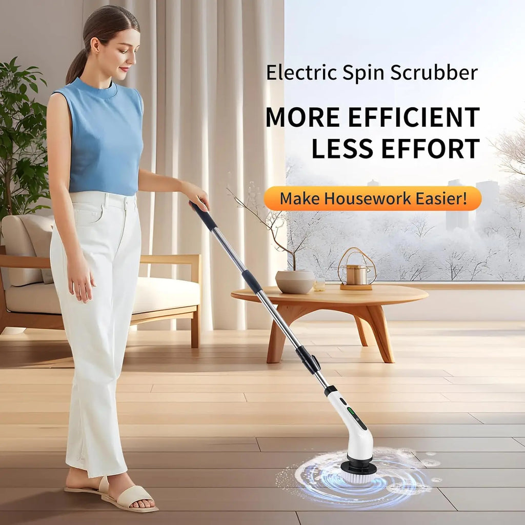 “2025 Electric Rotating Floor Scrubber – Rechargeable Power Cleaning Brush with 9 Brush Heads, Dual-Speed Motor for Deep Bathroom, Shower & Floor Cleaning.”