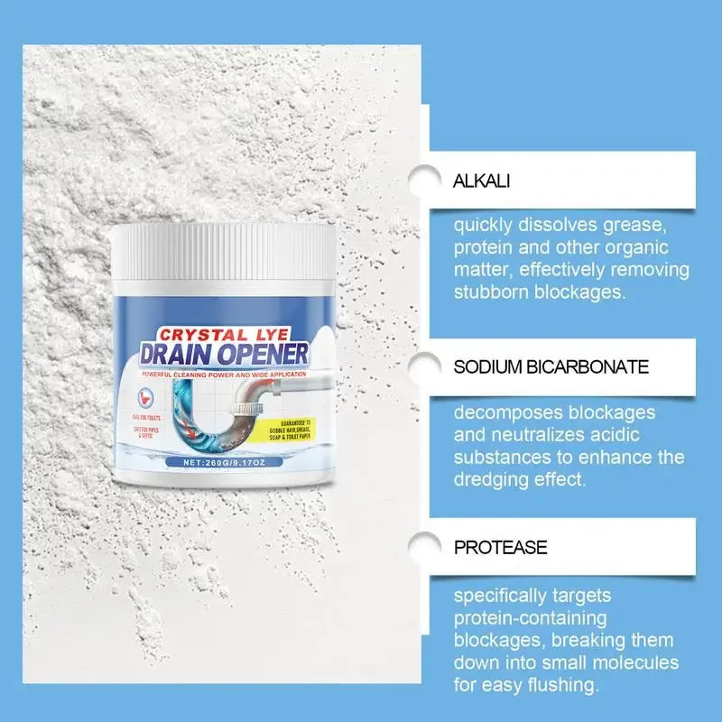 260g Powerful Drain Clog Remover – Kitchen & Bathroom Pipe Dredging Powder.