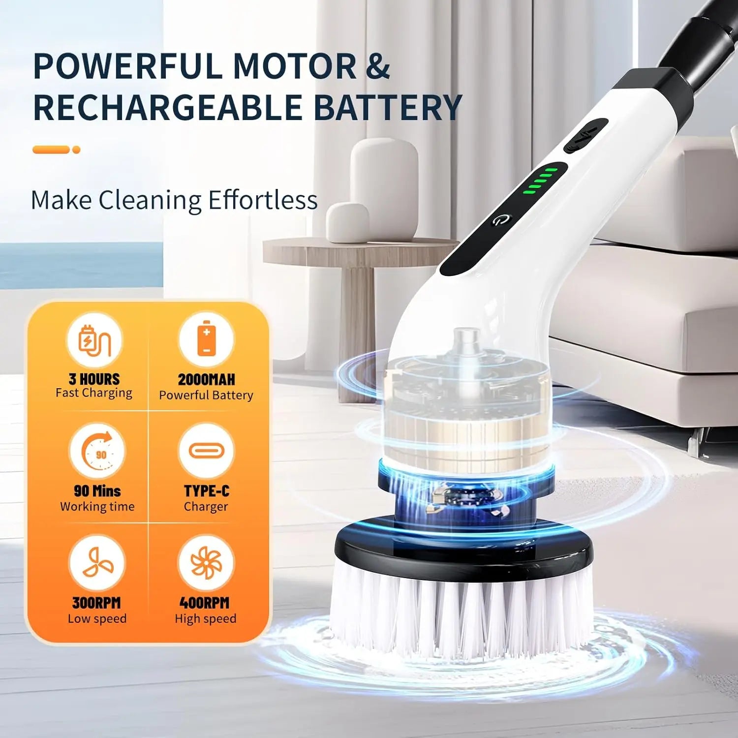 “2025 Electric Rotating Floor Scrubber – Rechargeable Power Cleaning Brush with 9 Brush Heads, Dual-Speed Motor for Deep Bathroom, Shower & Floor Cleaning.”