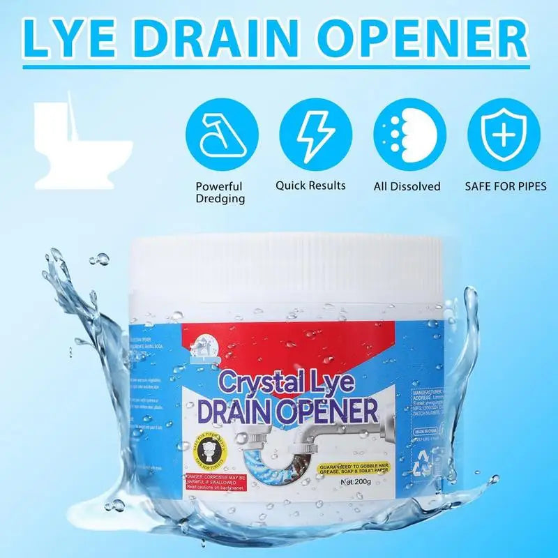 200g Powerful Crystal Lye Drain Cleaner – Instantly Unclogs Pipes & Dissolves Tough Blockages