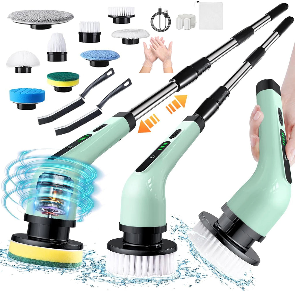 “2025 Electric Rotating Floor Scrubber – Rechargeable Power Cleaning Brush with 9 Brush Heads, Dual-Speed Motor for Deep Bathroom, Shower & Floor Cleaning.”