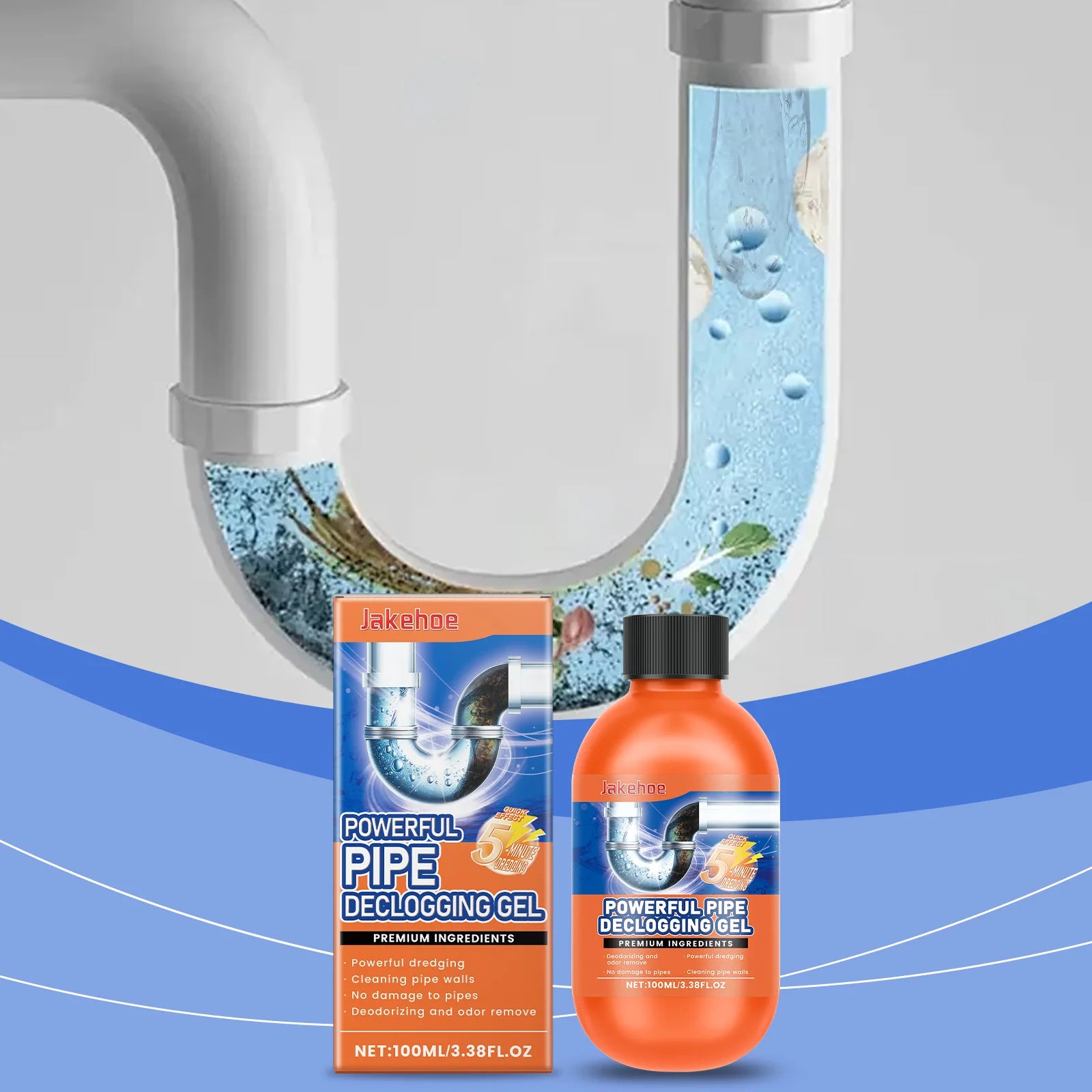 Fast-Acting Pipe Unclogging Powder for Kitchen & Toilet Drains.