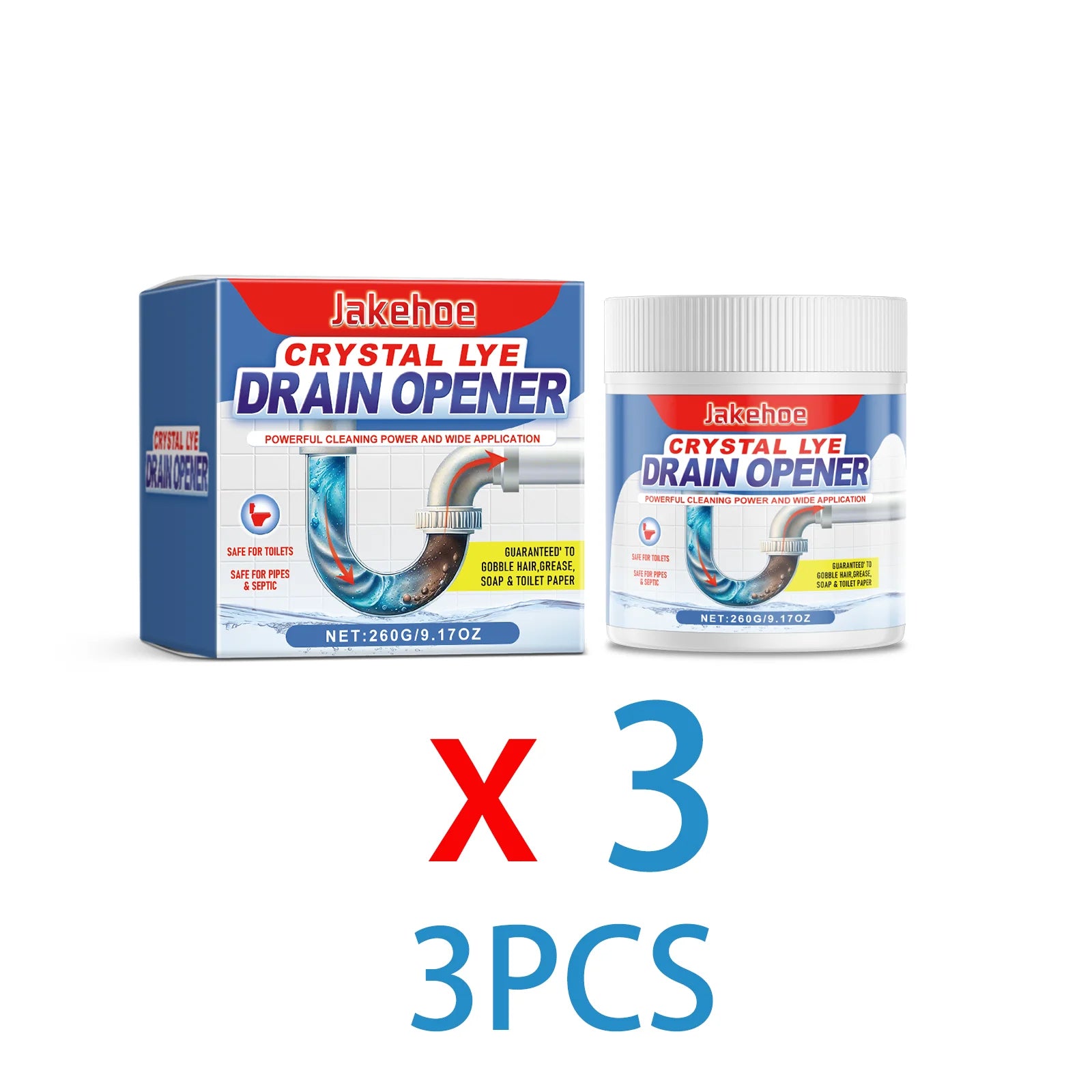 Jakehoe Drain Unblocker – Fast-Acting Powder Clears Grease, Hair & Limescale Fast.