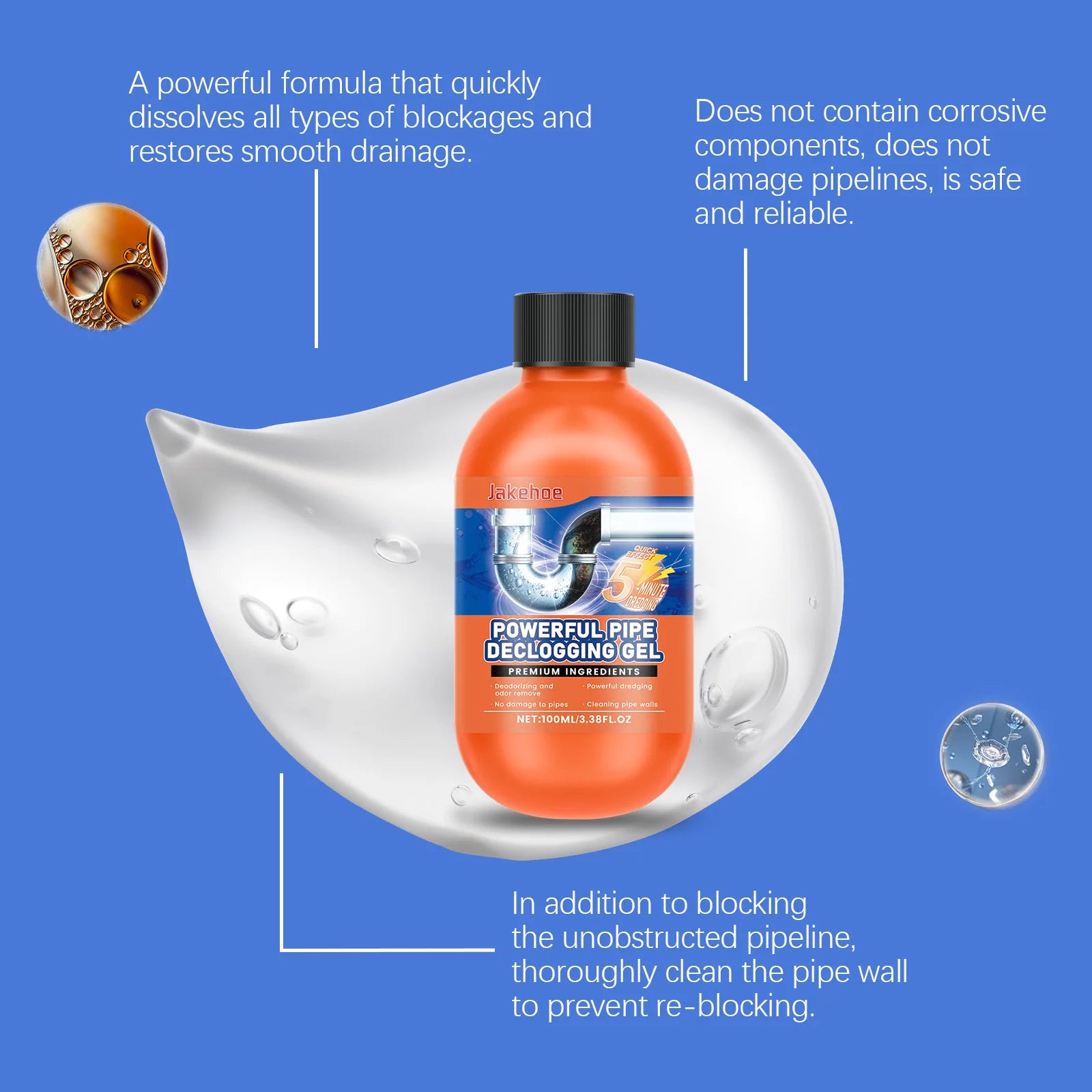 Fast-Acting Pipe Unclogging Powder for Kitchen & Toilet Drains.