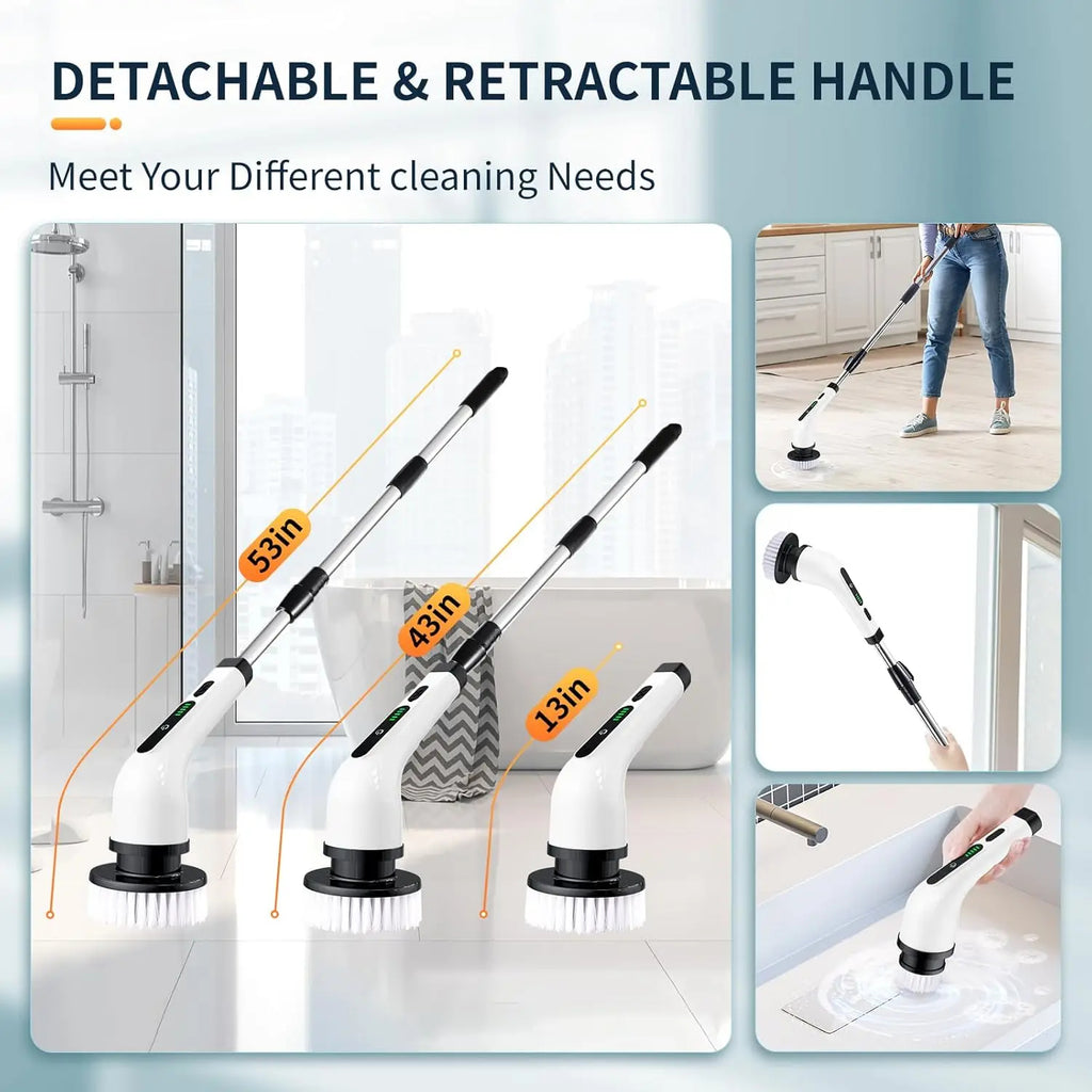 “2025 Electric Rotating Floor Scrubber – Rechargeable Power Cleaning Brush with 9 Brush Heads, Dual-Speed Motor for Deep Bathroom, Shower & Floor Cleaning.”