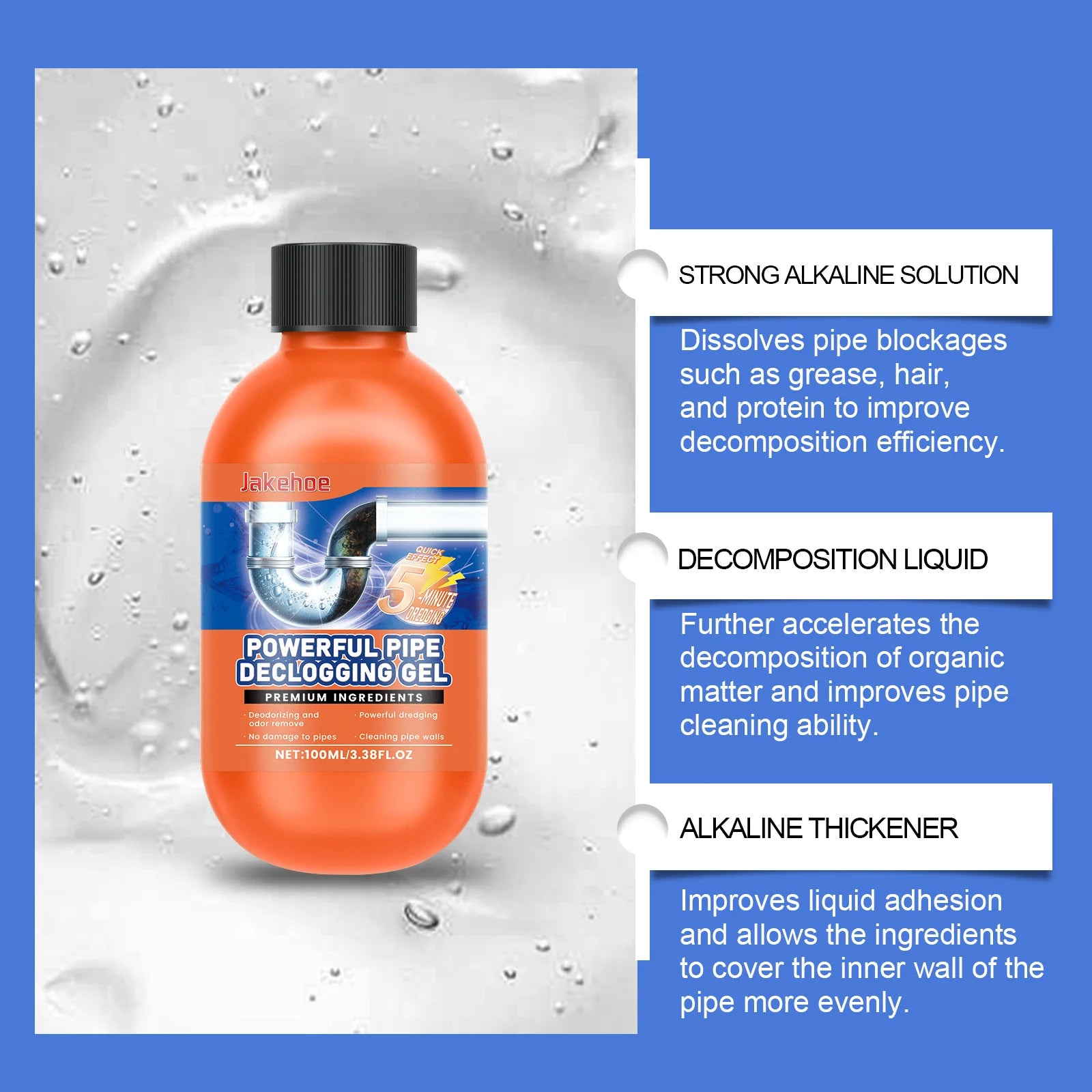 Fast-Acting Pipe Unclogging Powder for Kitchen & Toilet Drains.