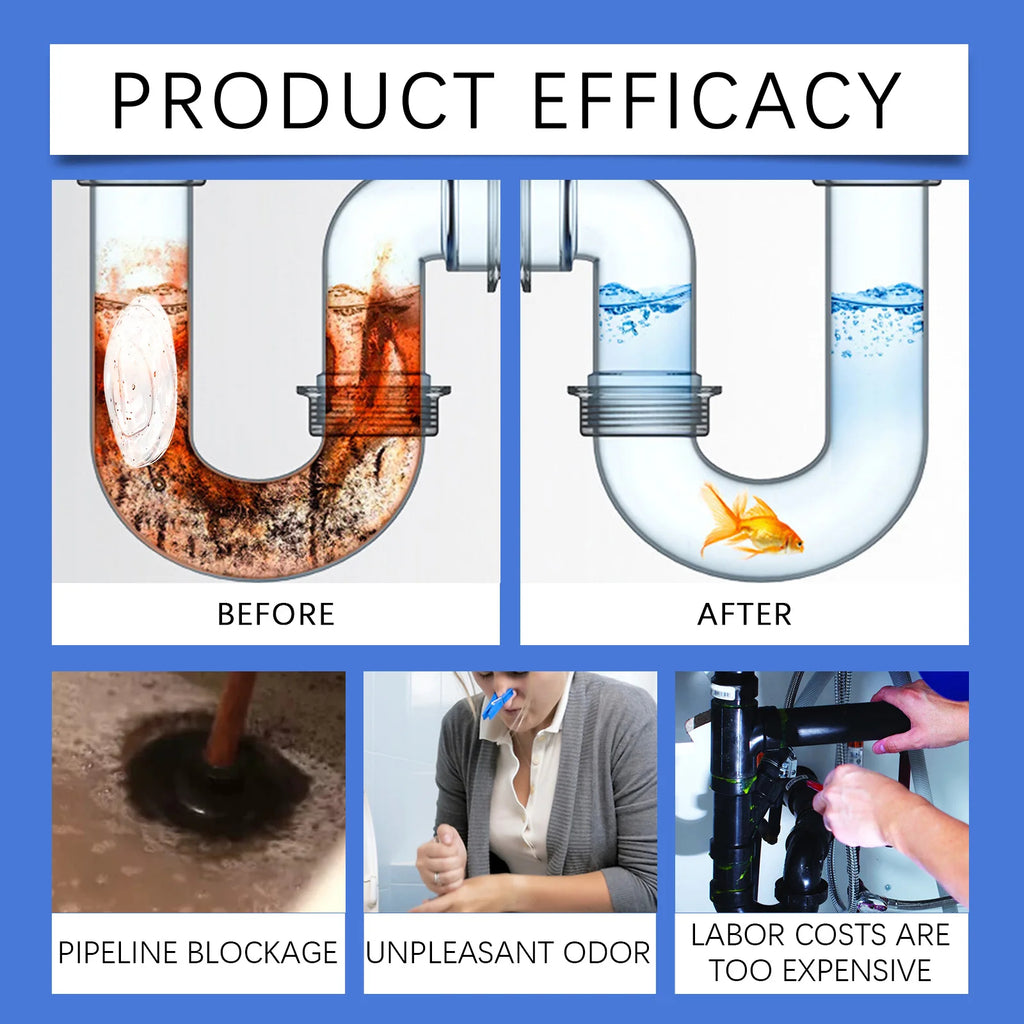 Fast-Acting Pipe Unclogging Powder for Kitchen & Toilet Drains.
